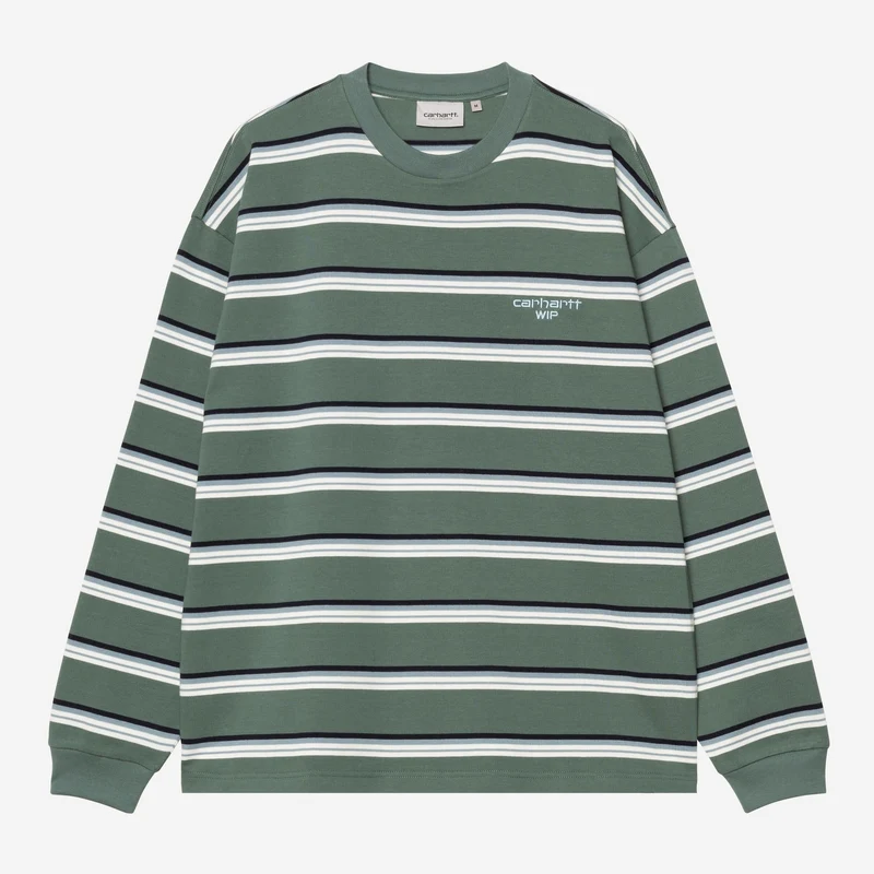 Carhartt WIP Herr Holm Randig Långärmad T-shirt | Silver Pine