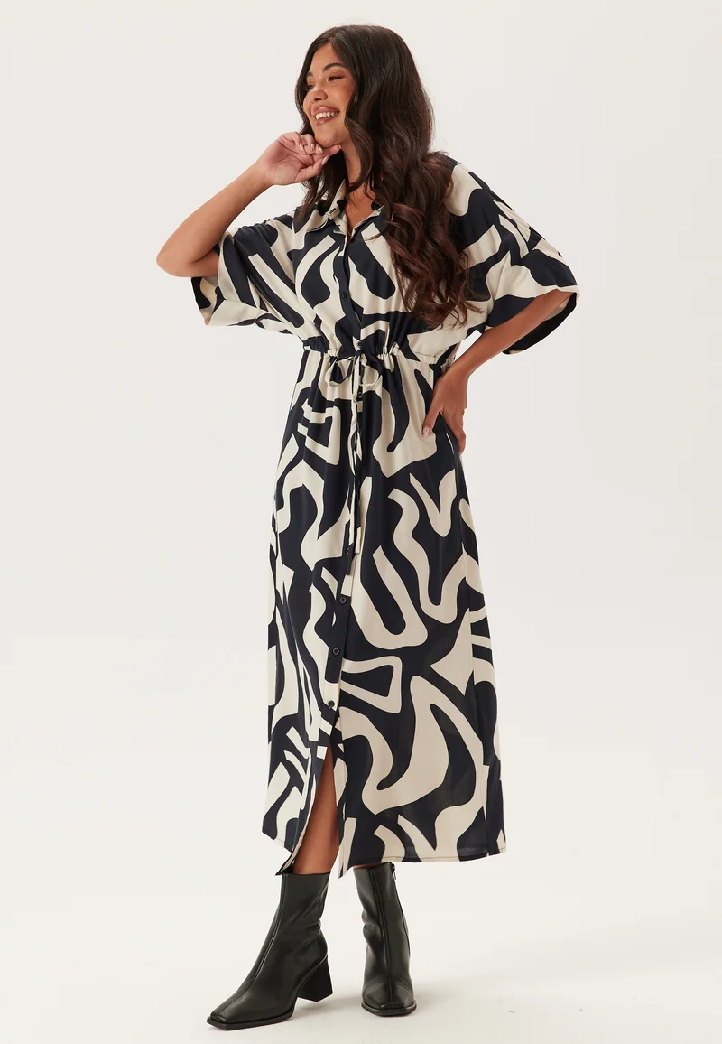 Drawstring Viscose Shirt Dress