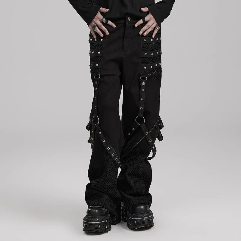 Punk Mesh Splice Strappy Byxor för män