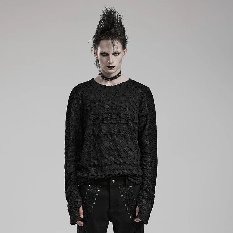 Gothic Mesh Splice Långärmad skjorta för män