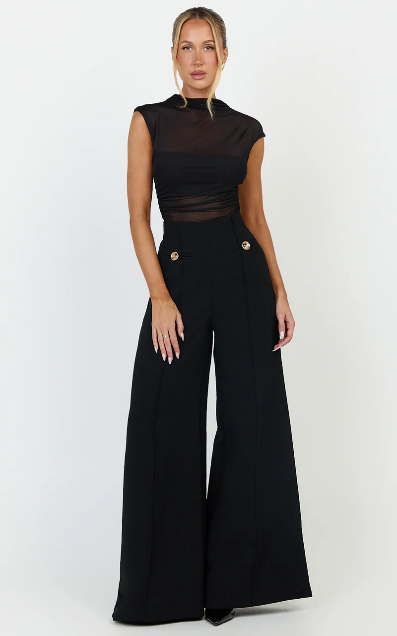 Clara Pants - High Waisted Wide Leg Pants in Black