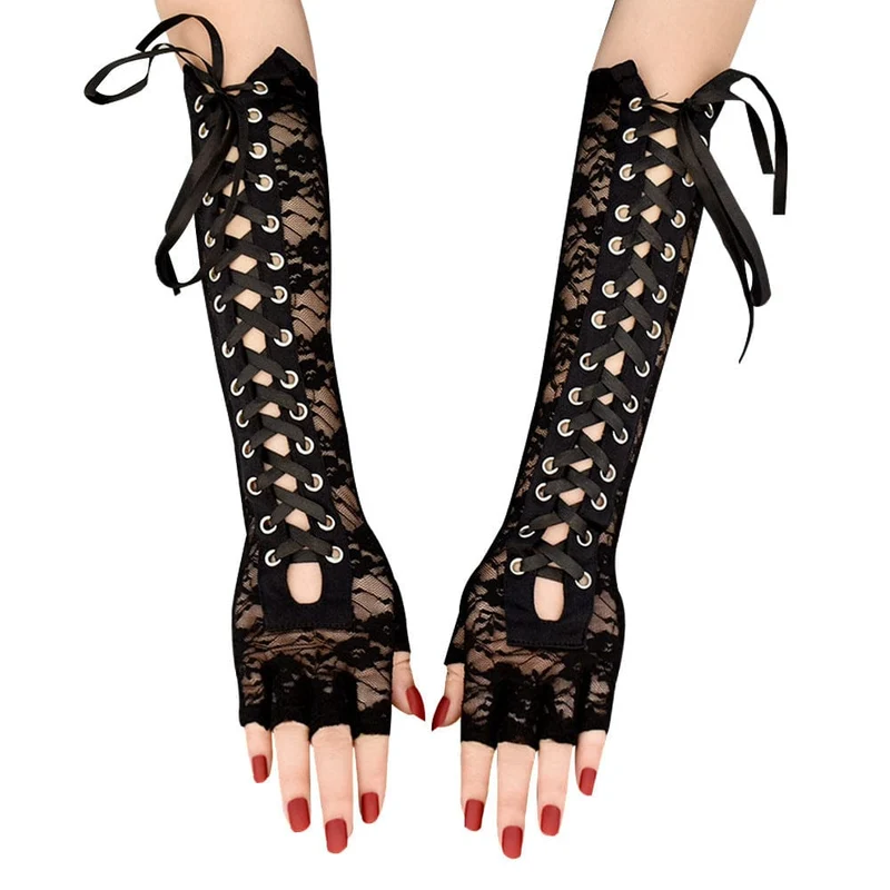 Gothic Strappy Spetsarmsärmar för kvinnor