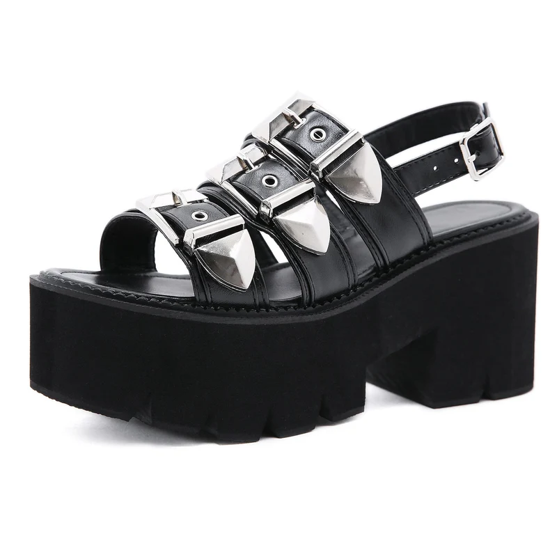 Punk Layered Spännen för damer Peep-toe Platform Sandaler
