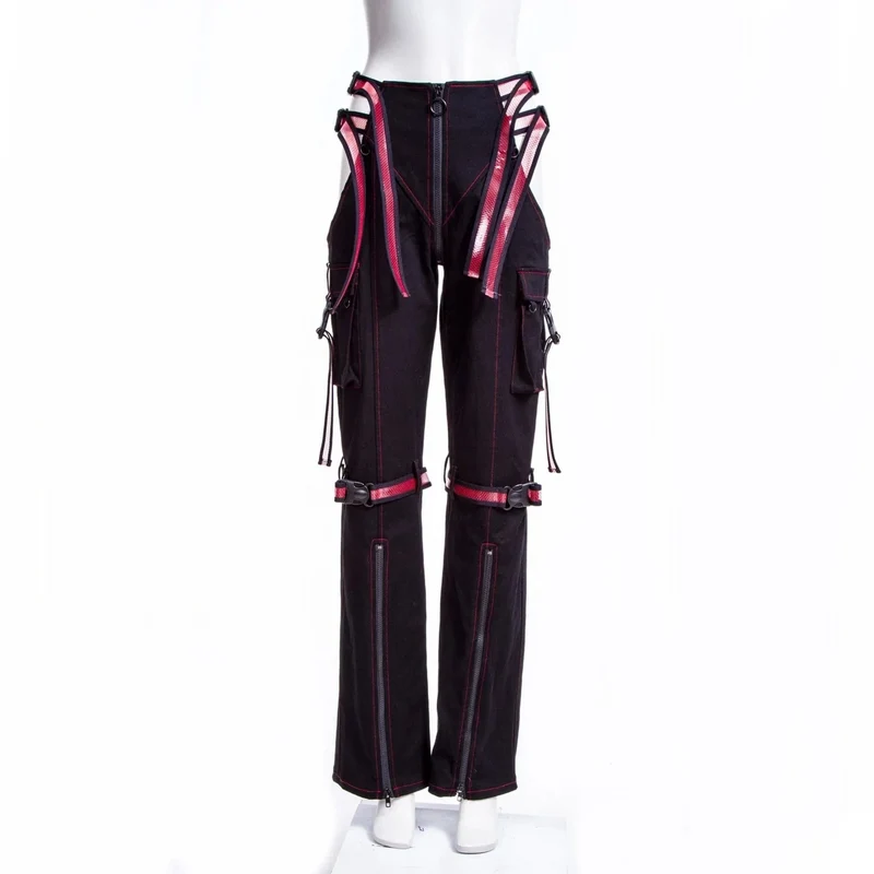 Kvinnors Grunge Cutout Straps Byxor Röda