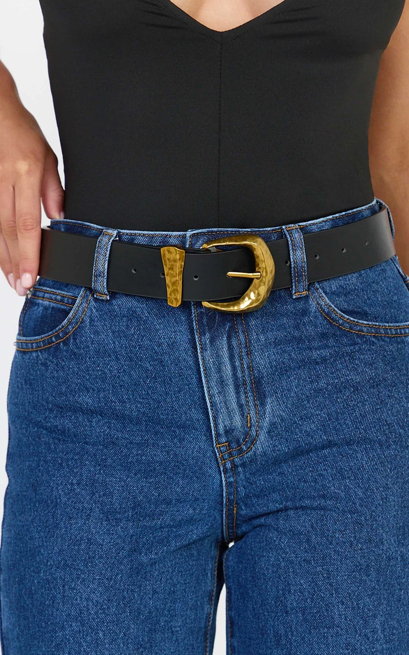 Abbie Belt - Chunky Gold Bucket Belt in Black