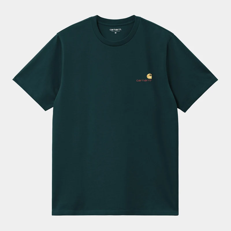 Carhartt WIP Herr Kortärmad American Script T-shirt | Djup Lagun