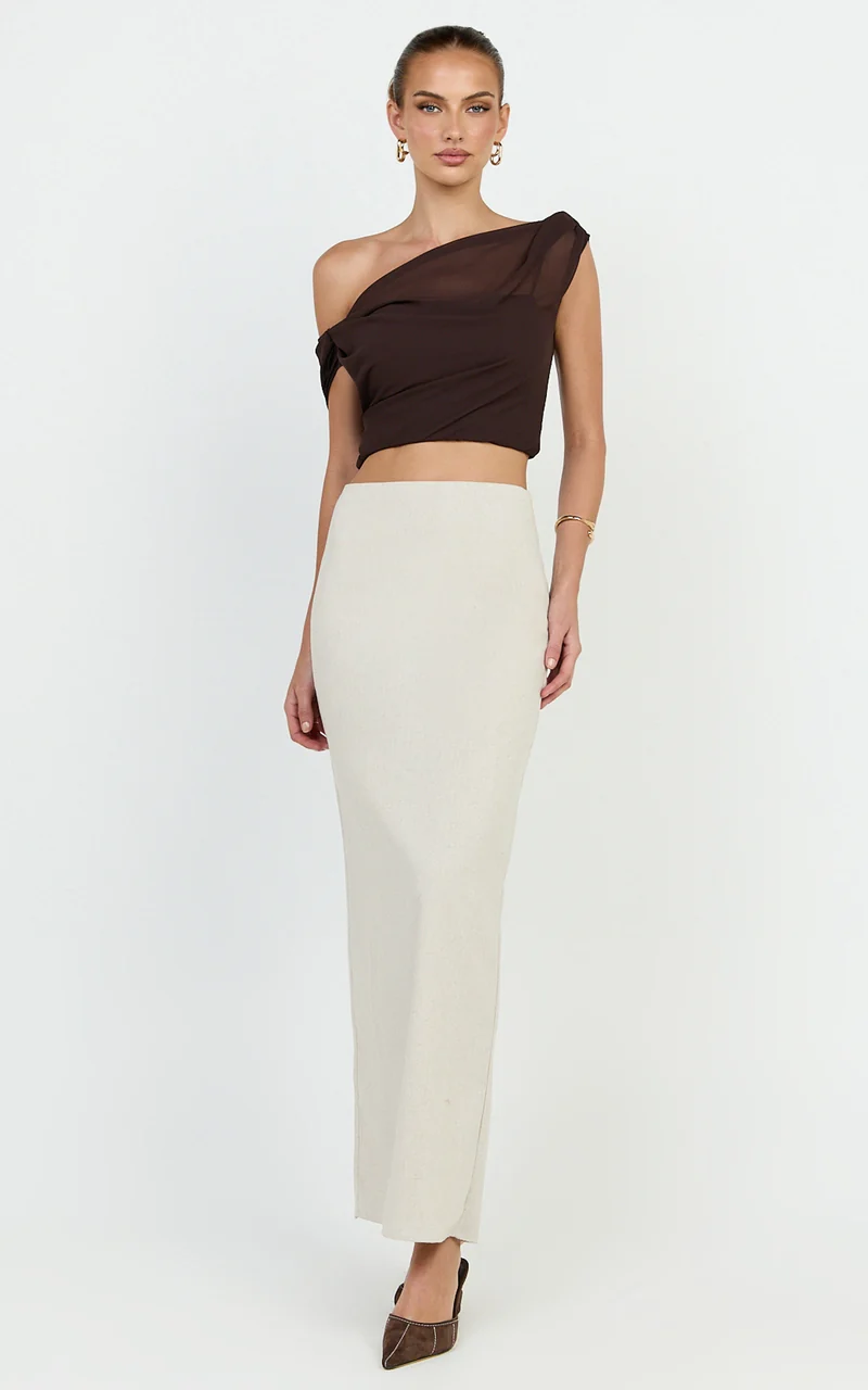 Vance Maxi Skirt - Linen Back Split Skirt in Oat