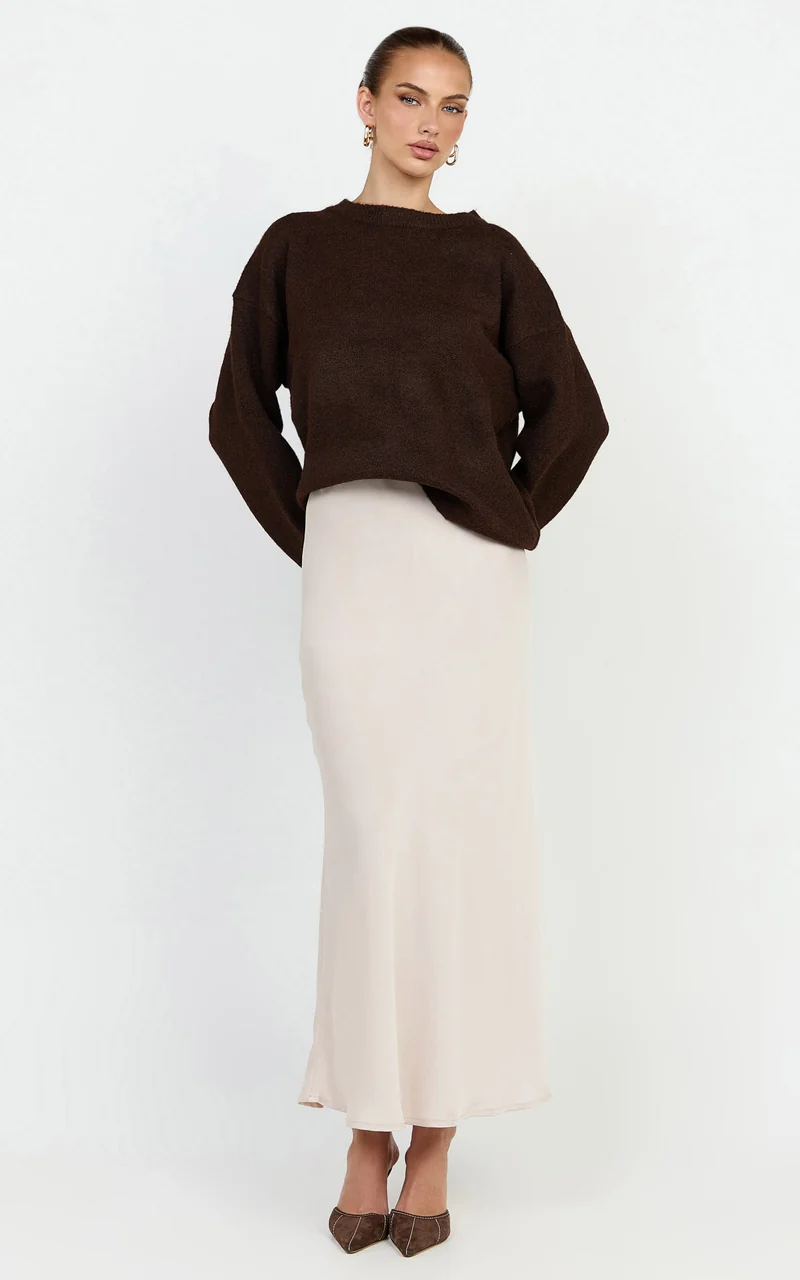 Amari Maxi Skirt - High Waisted Bias Cut Skirt in Oyster