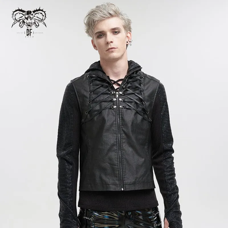 Gothic Strappy Stativkrage för män i konstläderväst