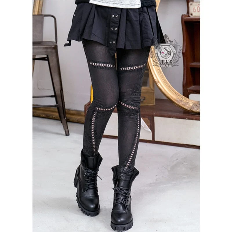 Kvinnors Steampunk Stitching Lace Leggings