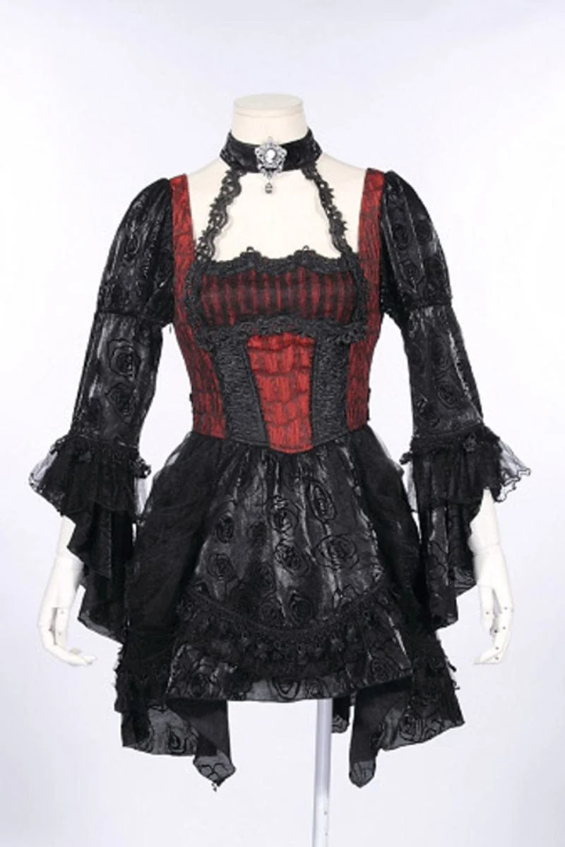 Steampunk Irregular Lace Splice Halterneck Klänning för kvinnor