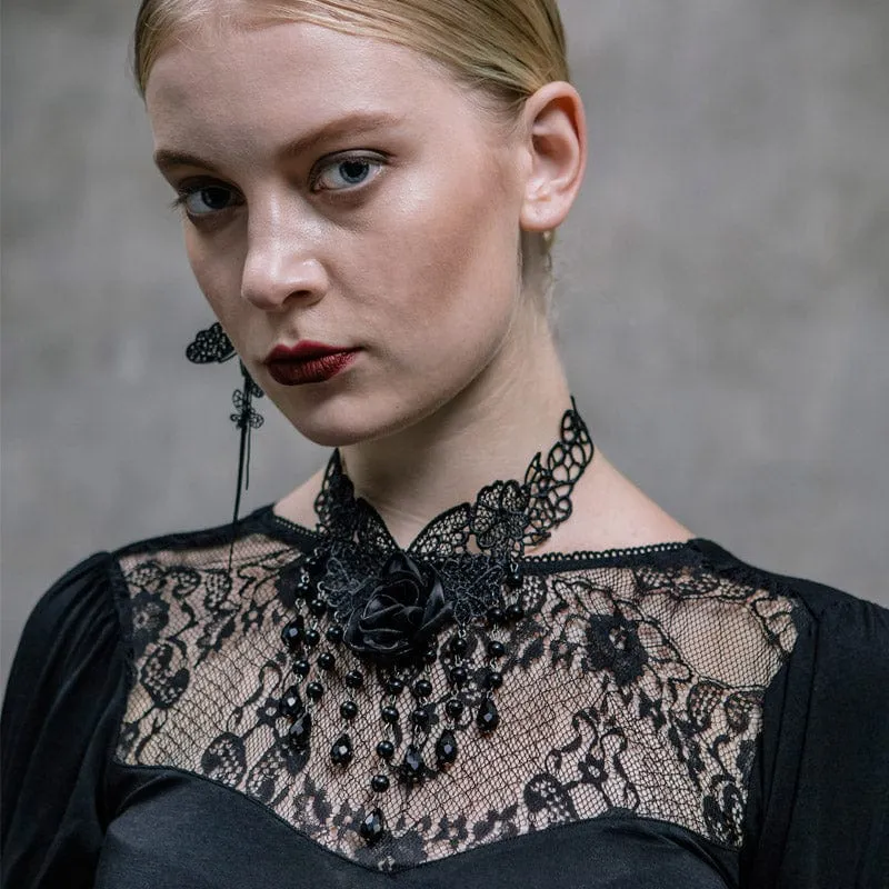 Gothic Black Rose Lace Choker för kvinnor