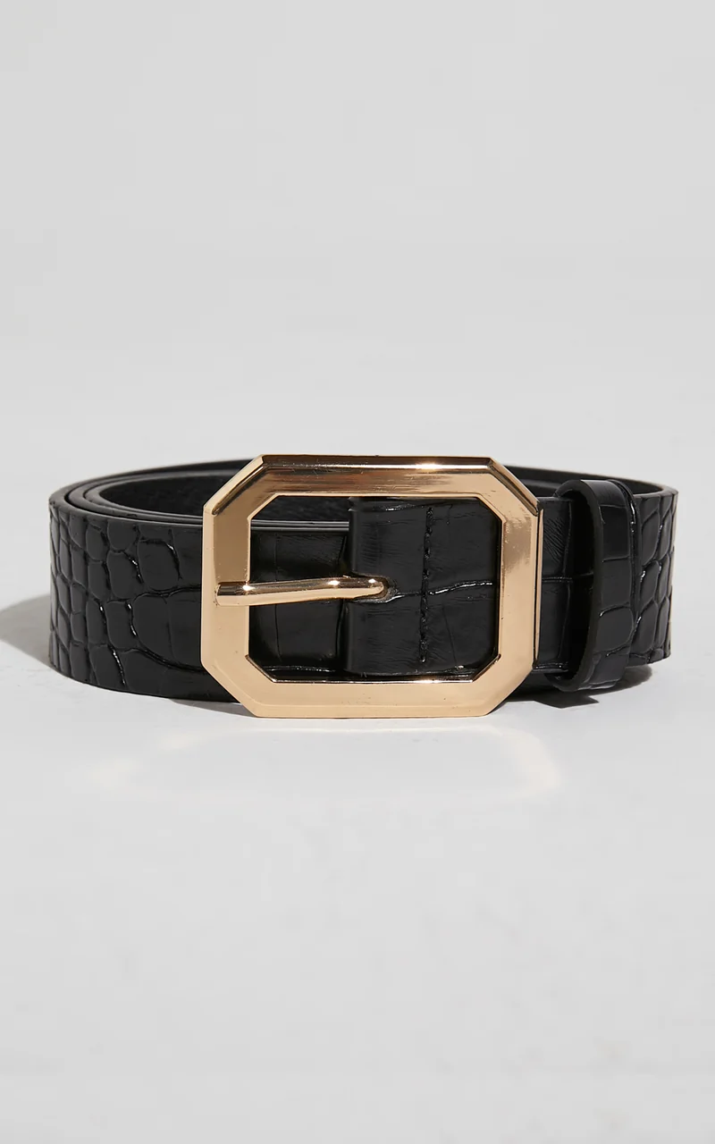 Mason Croc Square Buckle Belt in Black