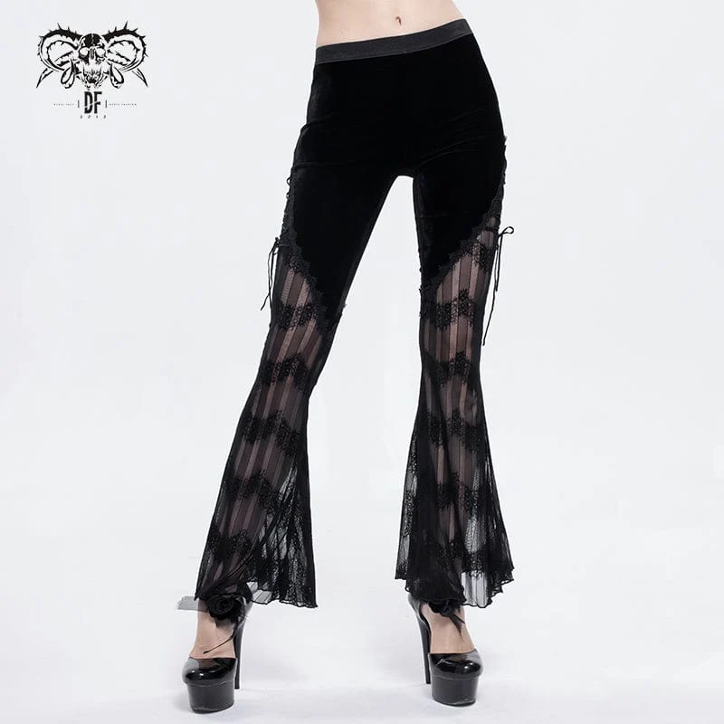 Gothic Strappy Lace Splash Utsvängda Leggings för kvinnor