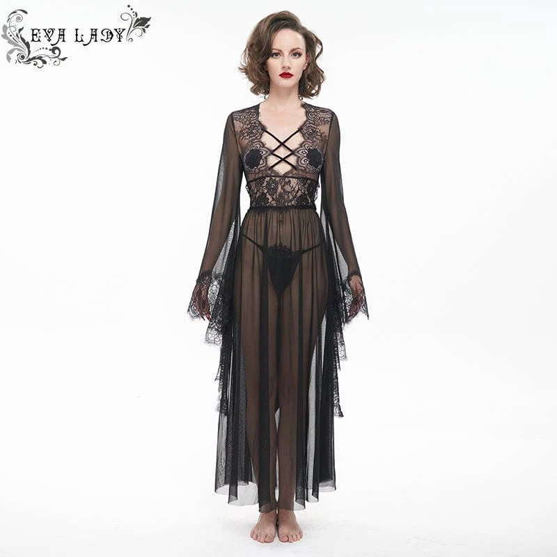 Gothic Flare Sleeved, rygglös skirt, sexigt nattlinne för kvinnor