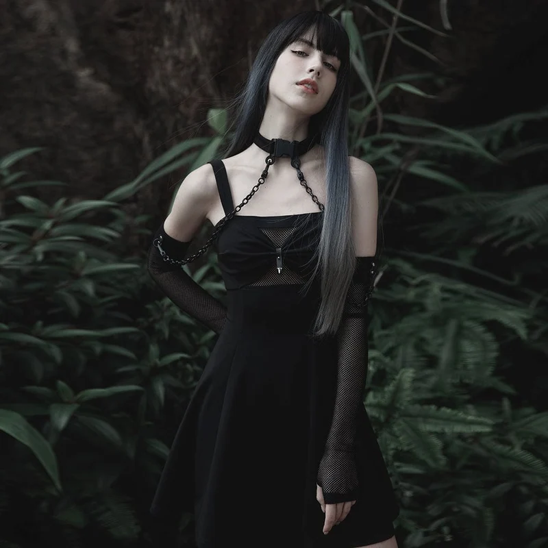 Gothic Mesh-armärmar för kvinnor med avtagbar choker