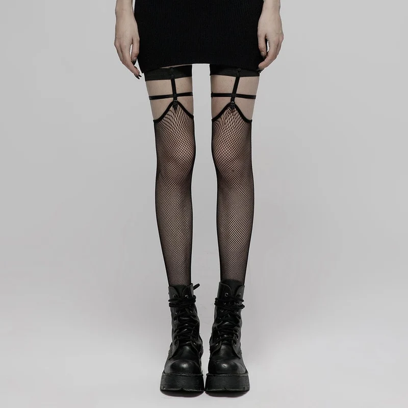 Punk Skull Mesh Knähöga strumpor för kvinnor