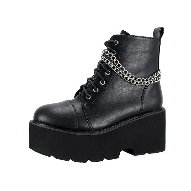 Gothic Punk Zipper Chain Platform Boots för kvinnor