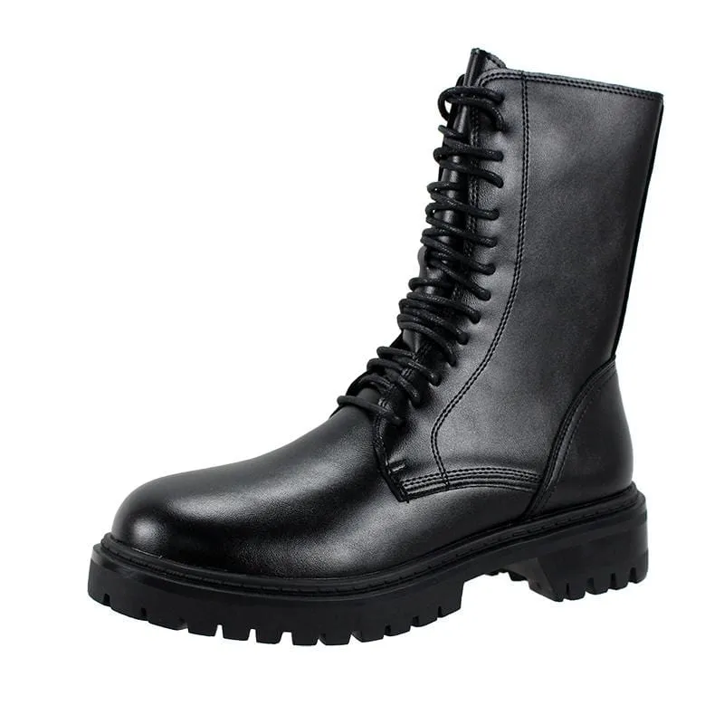 Gothic Punk Buskin Boots i lackläder för kvinnor