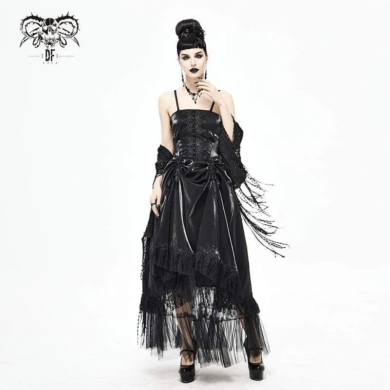 Gothic Dragsko för kvinnor Spets Splits Svart Slip Dress Bröllopsklänning