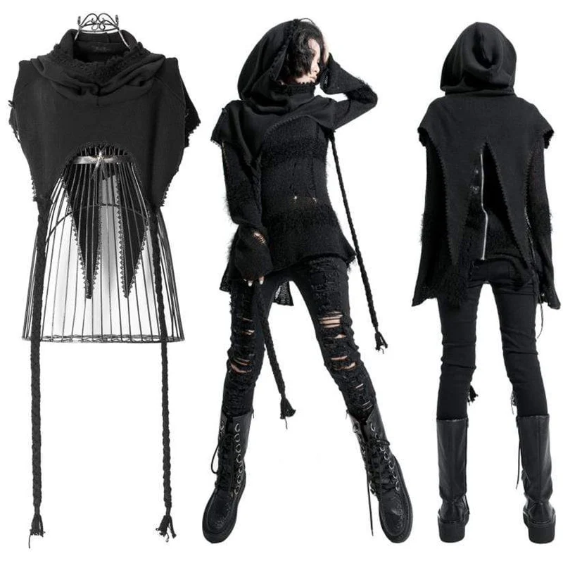 Kvinnors Grunge Ripped Hooded Capes