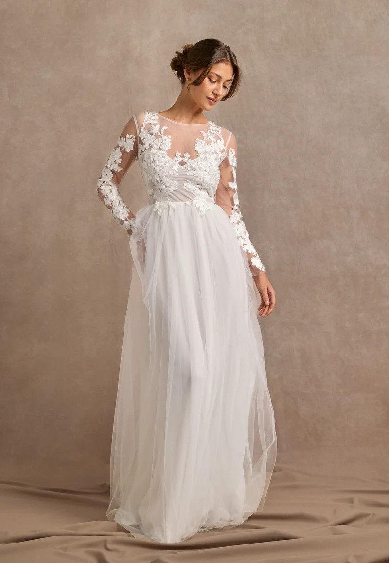 Floral Embroidered Tulle Wedding Gown
