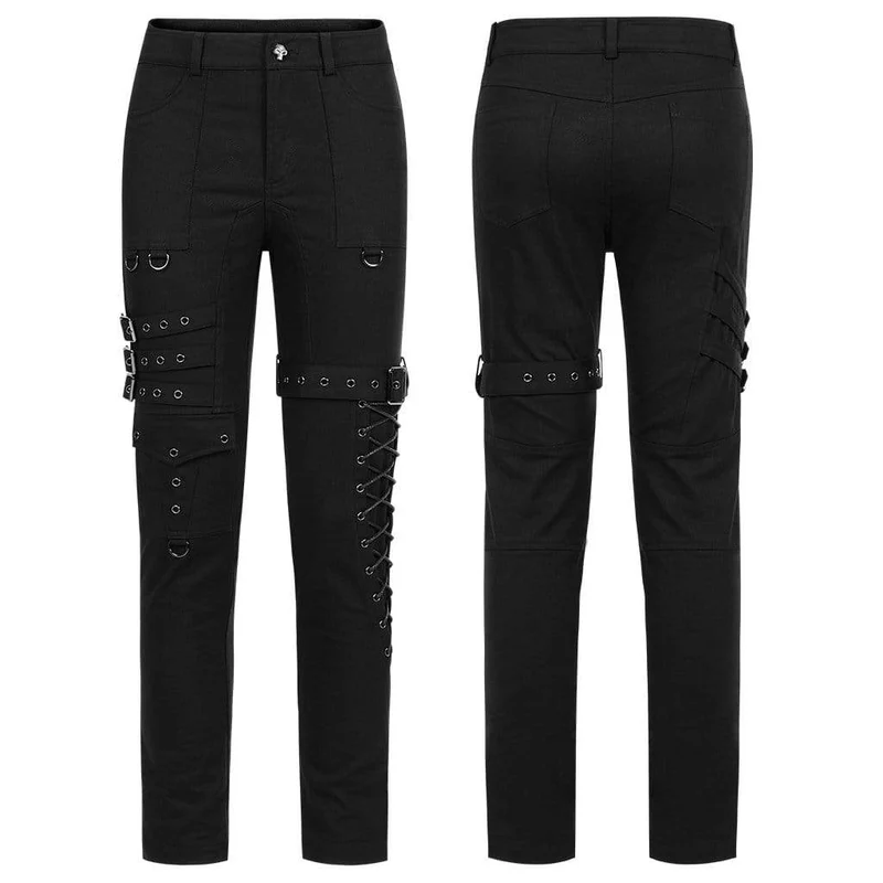 Herr Punk Multi Pockets Spännen Svarta byxor