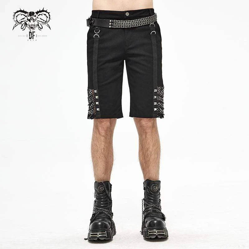 Herr Gothic Punk Nitar Mesh svarta shorts