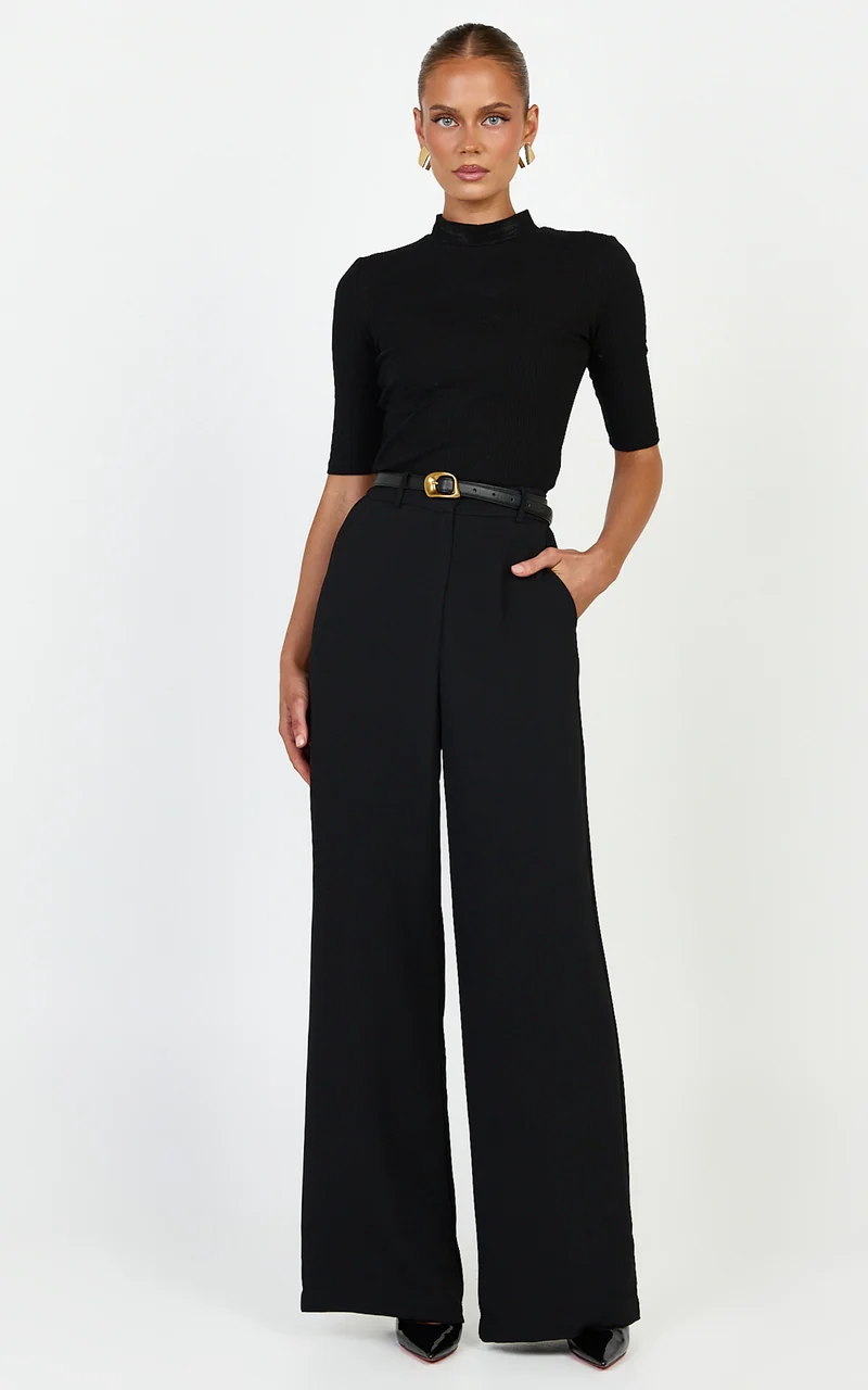 Bonnie Pants - High Waisted Tailored Wide Leg Pants in Black