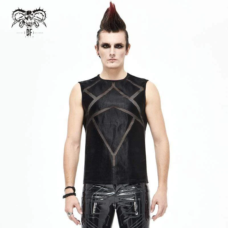 Gothic Punk Mesh Linne i konstläder Svart