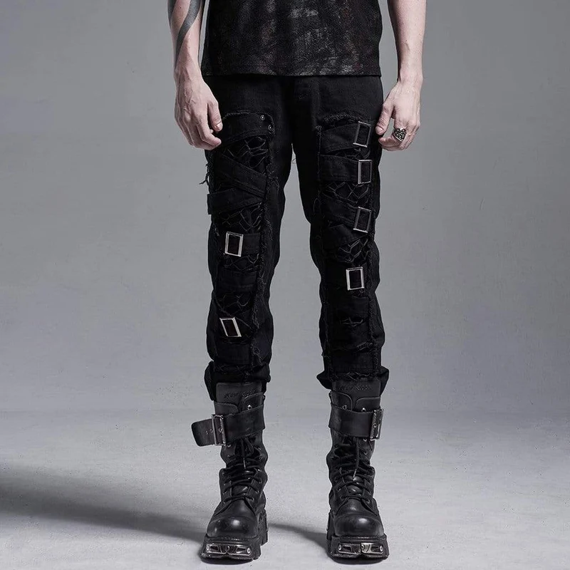 Gothic Ripped Byxor för män med kedjor
