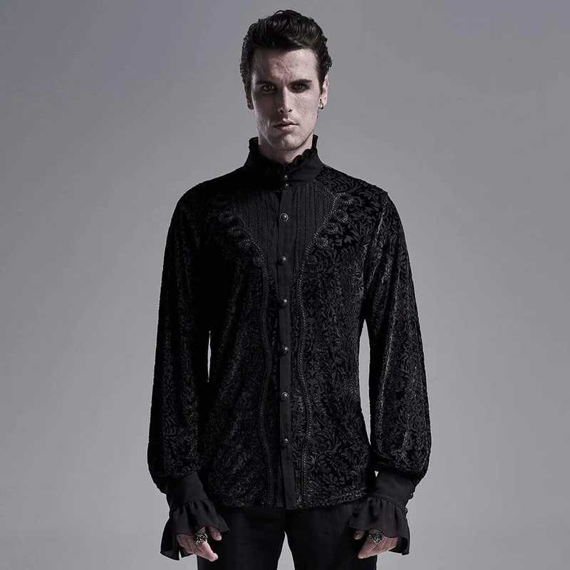 Gothic Standkrage Jacquard Flare Sleeve Shirts för män