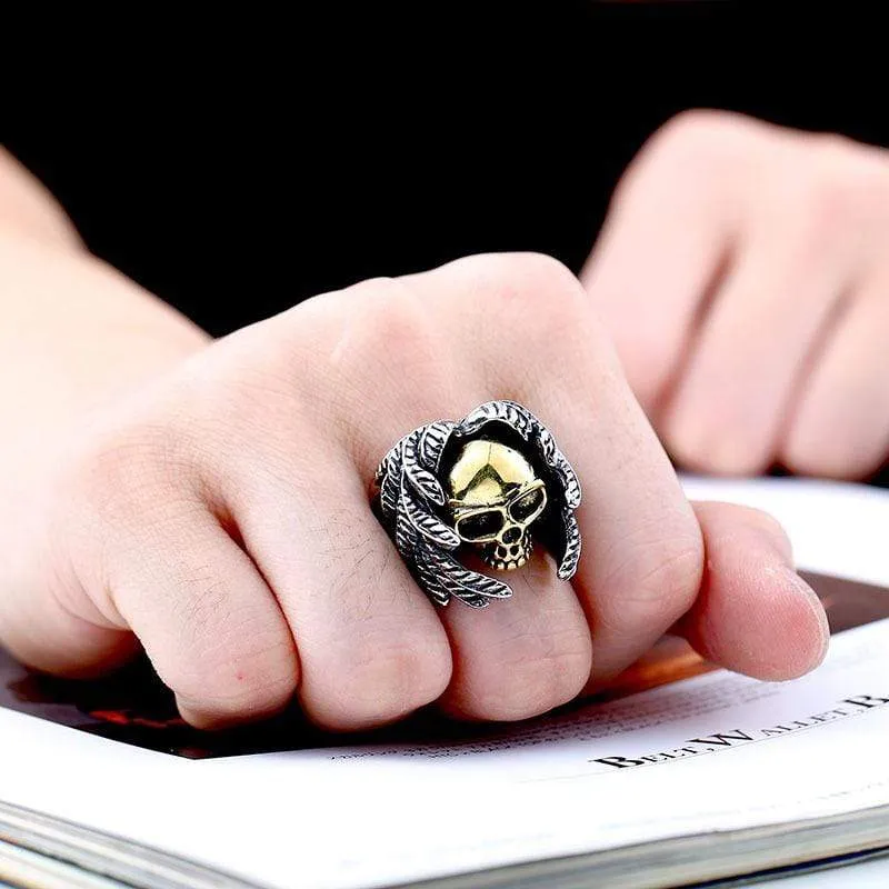 Punk fjäder Skulls Ringar för män