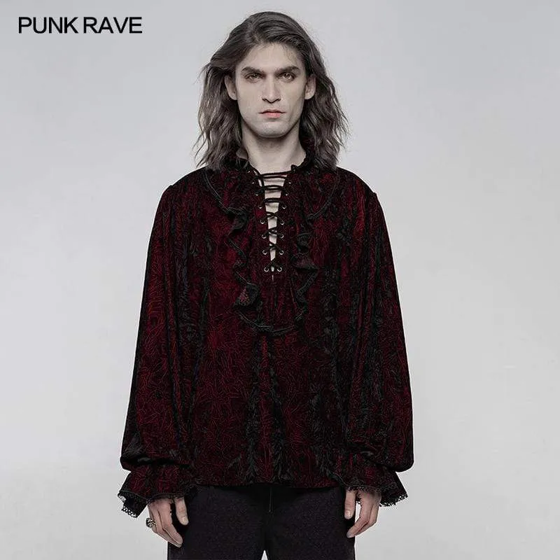 Gothic Ruffles Loosed Velvet Shirts för män