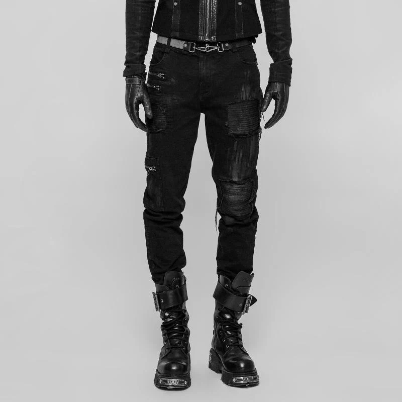 Punk distressed jeans för män