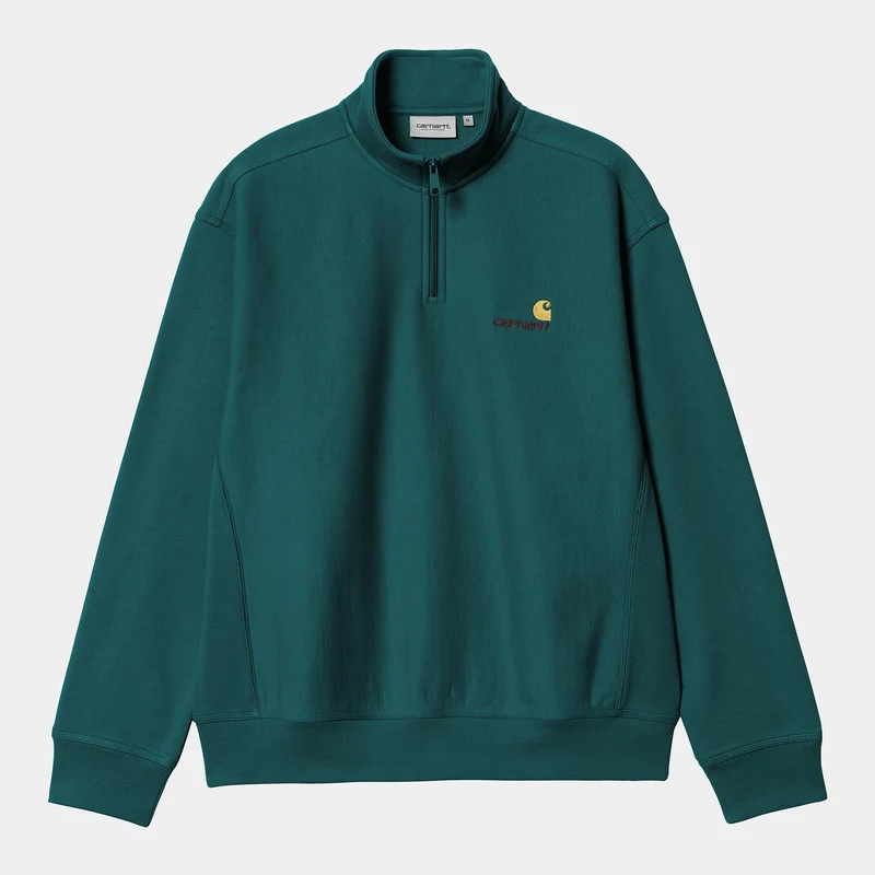 Carhartt WIP Herr Halv dragkedja American Script Träningstopp - Malakit
