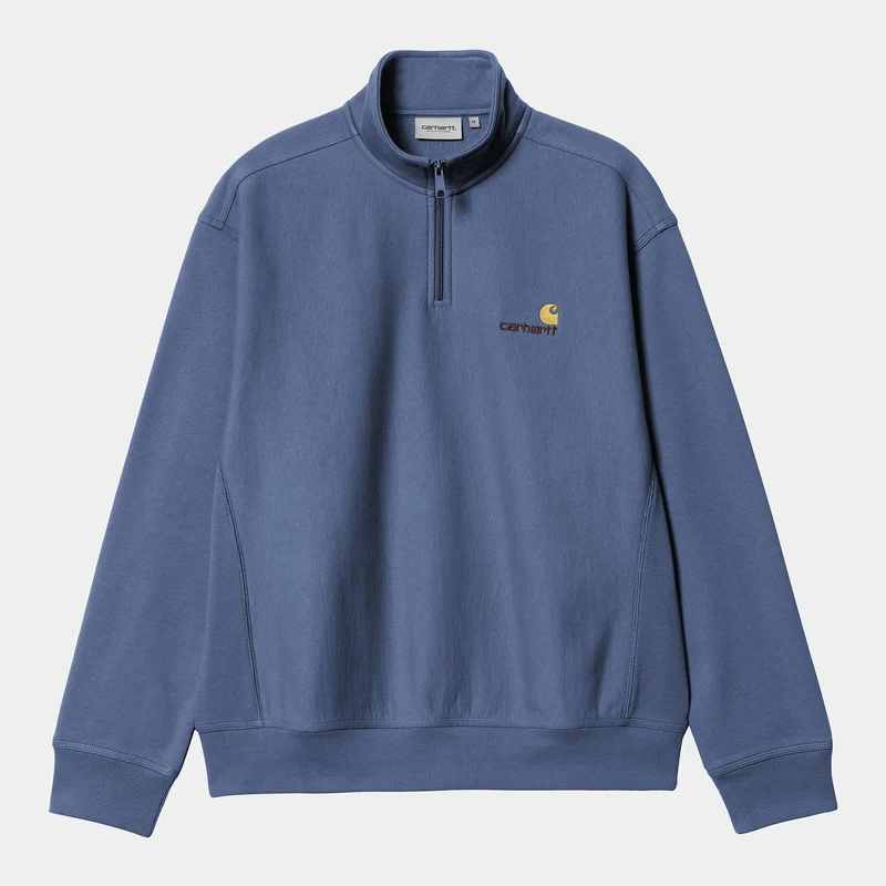Carhartt WIP Herr Halv dragkedja American Script Träningstopp - Blå Iris
