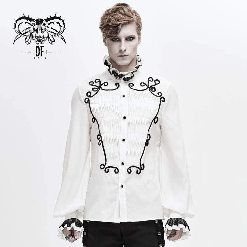 Gothic Contrast Color Falbala Collar Ruffles Puffärmar Skjortor för män
