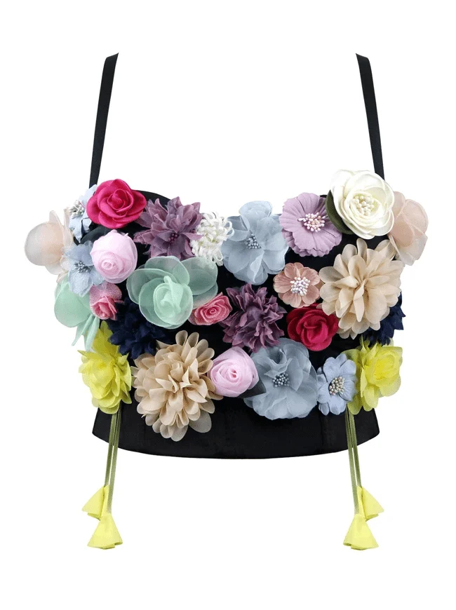 Kvinnors 3D-simulering Blomma Strappy Ärmlös Bustier Crop Top BH