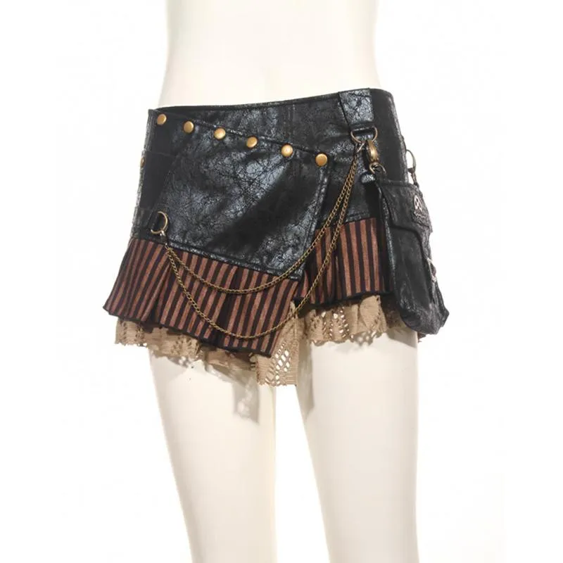 Steampunk kort wraparound kjol med påse