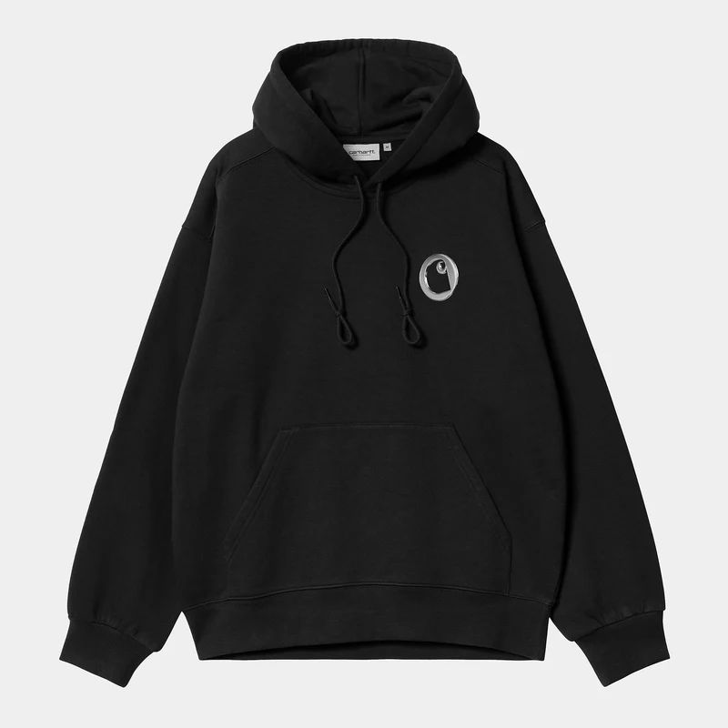 Carhartt WIP Charm Link-huvtröja för män - Svart / Silver Stone Washed