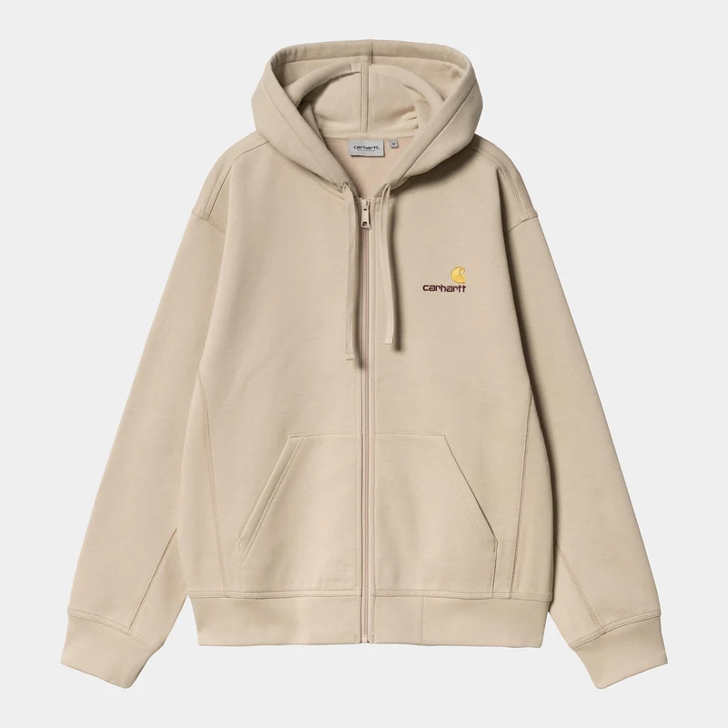 Carhartt WIP Herr American Script Zip Front Jacka Hoodie - Fleur De Sel