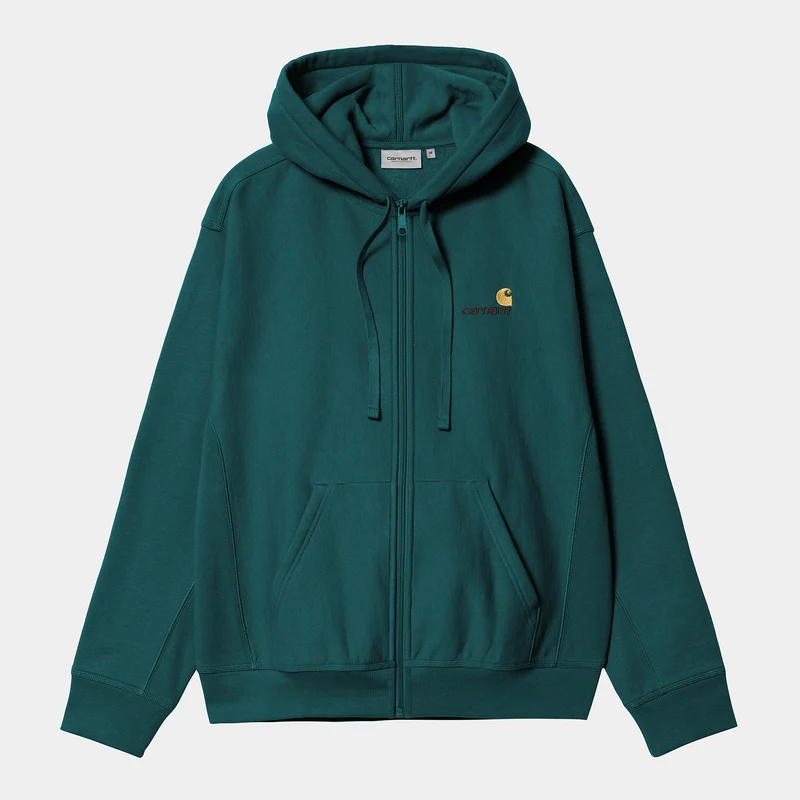 Carhartt WIP Herr American Script Jacka med huvtröja och dragkedja framtill - Malakit