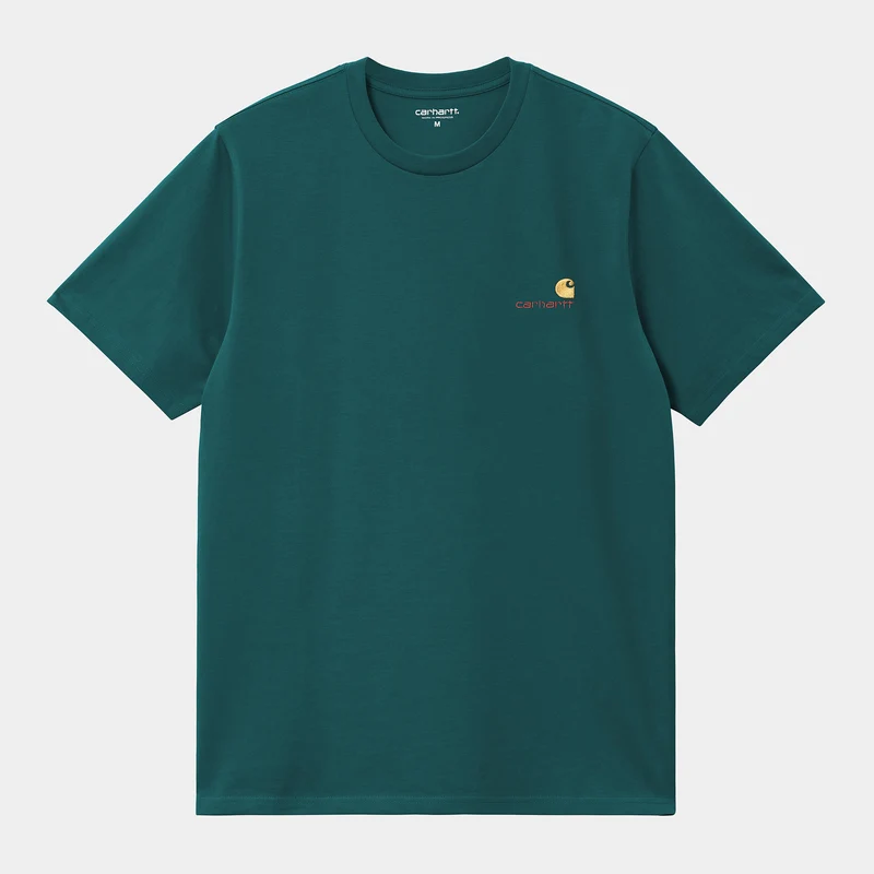 Carhartt WIP Herr Kortärmad American Script T-shirt - Malakit