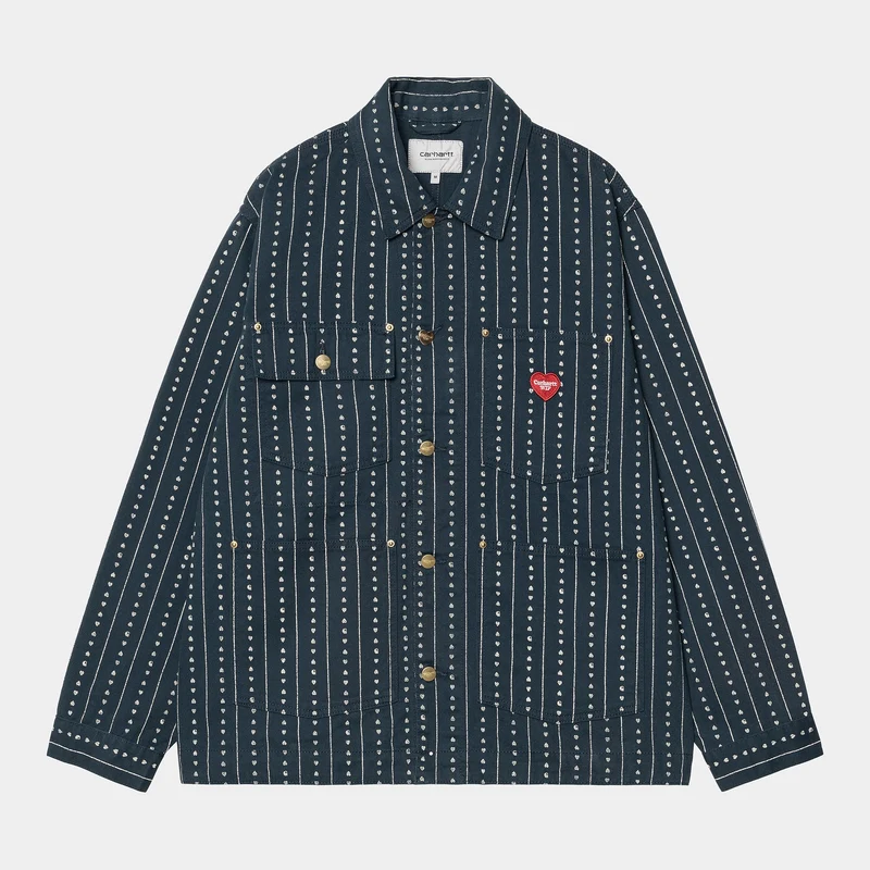 Carhartt WIP Drewe Heart C Pinstripe Chore Coat Jacka för män - Ink / Natural