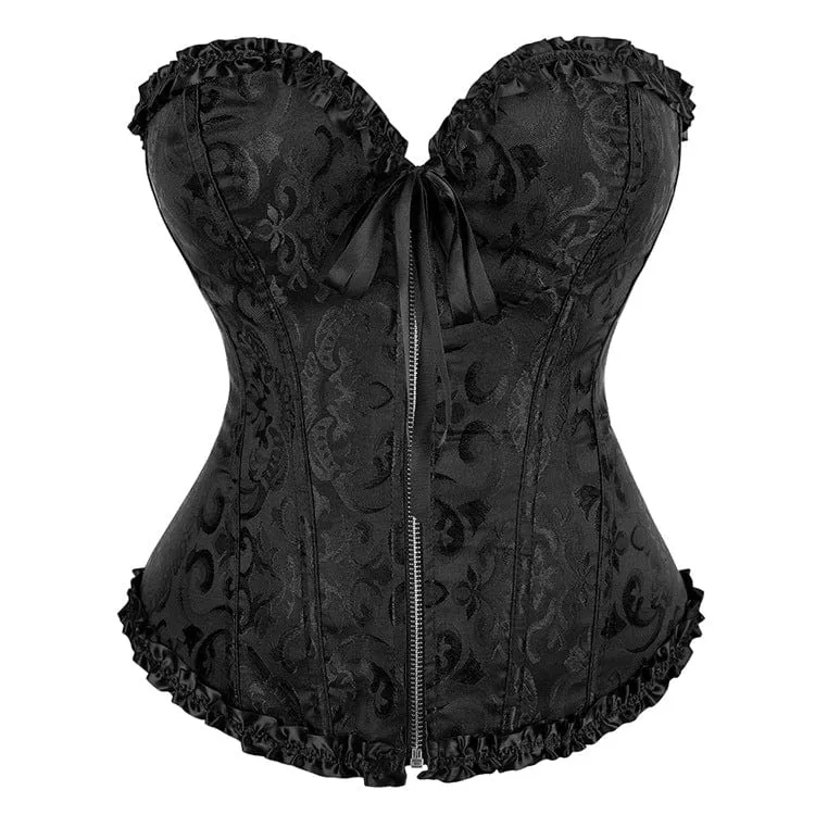 Gothic Brocade Overbust-korsetter med snörning för kvinnor
