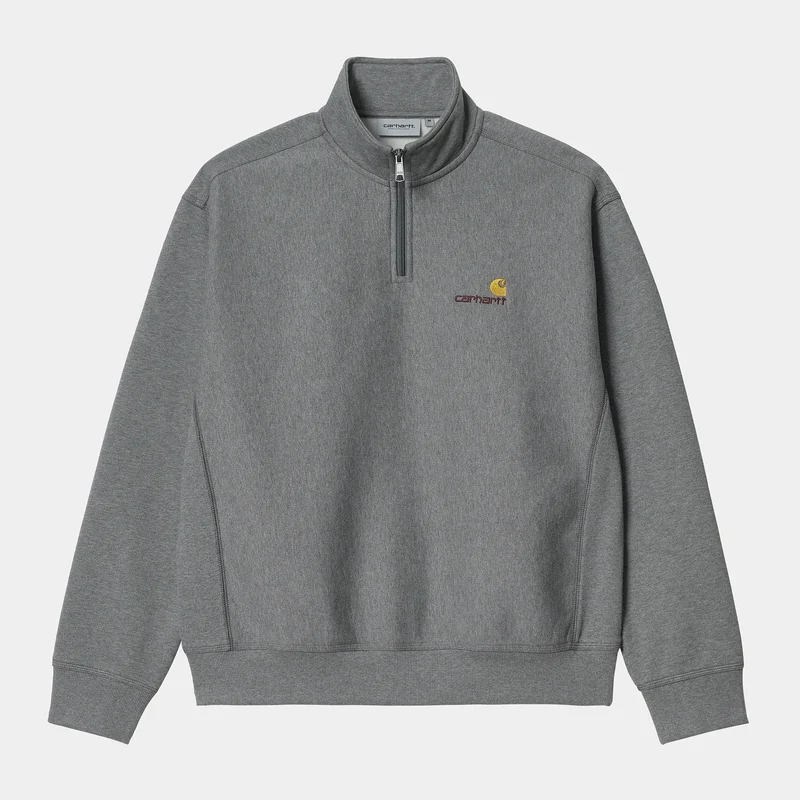 Carhartt WIP Herr Halv dragkedja American Script Träningstopp - Mörkgrå Ljung