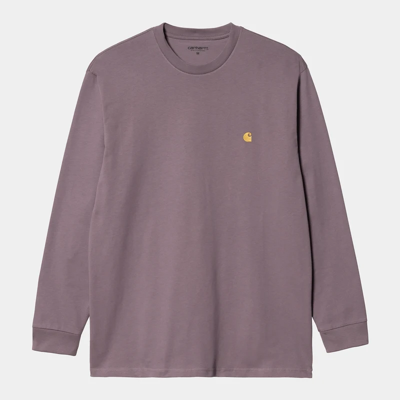 Carhartt WIP Chase långärmad t-shirt för män - Misty Thistle / Guld