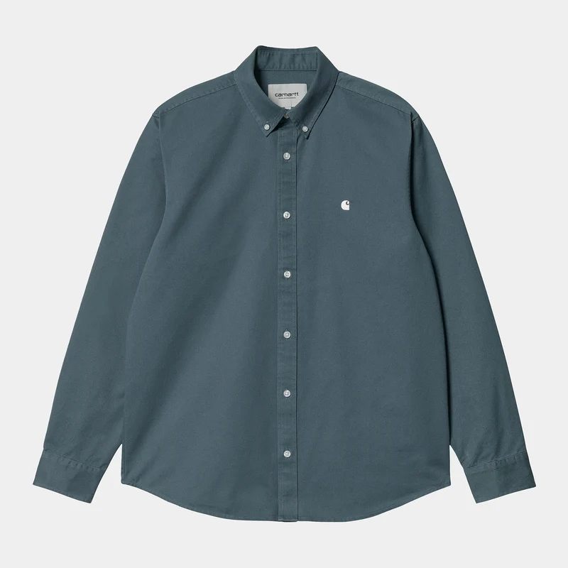 Carhartt WIP Herr långärmad Madison skjorta - Storm Blue / Wax