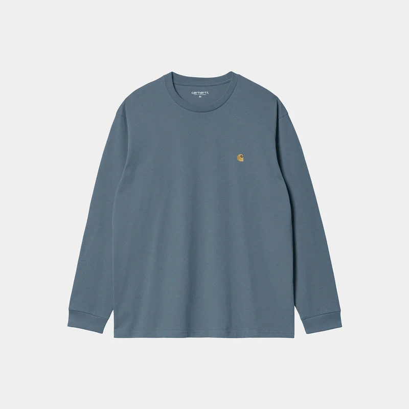 Carhartt WIP Chase långärmad t-shirt för män - Storm Blue / Gold